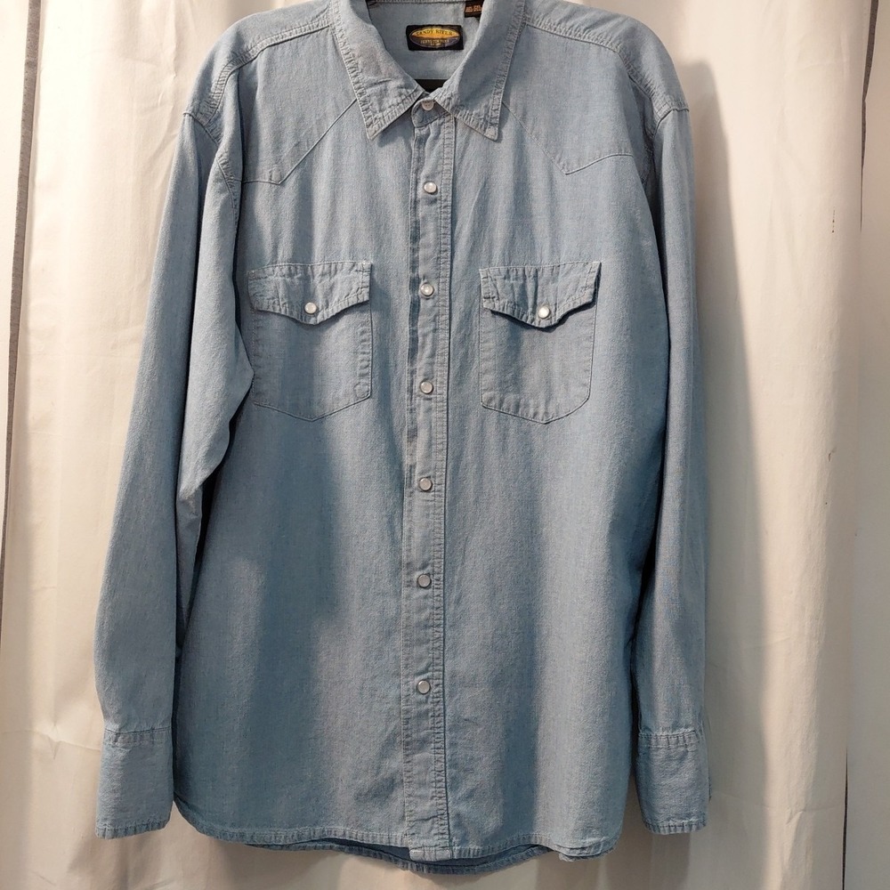 Vintage Sandy River Denim Shirt Men 2XLT Tall Western  Pearl Snap